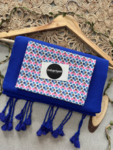 Royal Blue  Handloom Cotton Saree With White Print Blouse